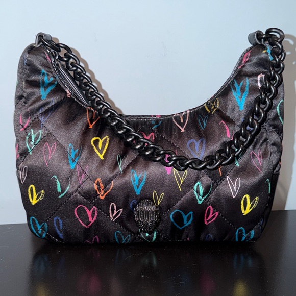 Kurt Geiger Handbags - Kurt Geiger EUC Black Recycled Quilted Shoulder Bag with Multi-Colored Hearts